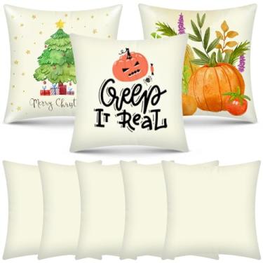 Imagem de Pacote com 8 fronhas brancas de sublimação de 17,7 x 17,17 cm, capas de almofada brancas, capas de almofada em branco, capas de almofada para transferência de calor (natural)