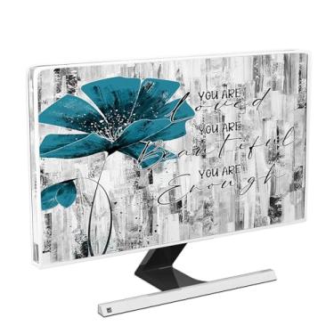 Imagem de Baocicco Capa antipoeira para monitor de flores vintage 55, 60, 61 cm, textura antiga Você é amada bonita o suficiente, capas inspiradoras à prova de poeira para tela de computador, antiestática, à