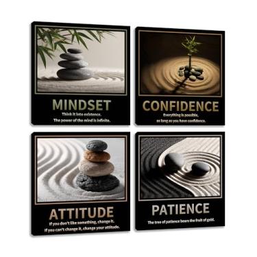 Imagem de Kuiluuye Decoração de parede motivacional arte de parede em tela zen inspiradora para sala de estar pedra zen verde planta imagem para escritório local de trabalho pintura pôster arte