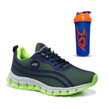 Imagem de Tênis Feminino Ascension + Coqueteleira – Leve, Macio e Confortável para Caminhada, Corrida, Academia e Uso Diário | Estilo Esportivo e Urbano (Marinho e Verde + CQ.AZL, BR, Adulto, Numérico, 35)