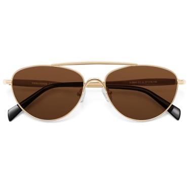 Imagem de VANLINKER Óculos de sol polarizados modernos aviador olho de gato para mulheres e homens retrô vintage VL9868, Armação dourada, lente marrom, Medium