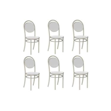 Imagem de Kit 6 Cadeiras Sala Jantar 190 Aço 6 Uni Prata/Courano Branco - Carraro