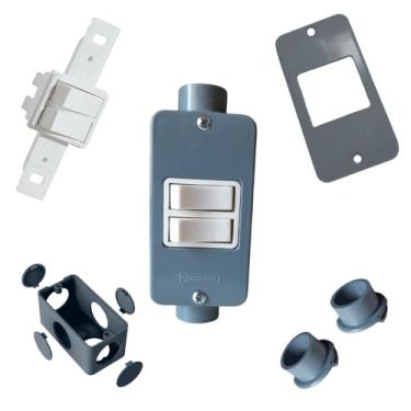 Imagem de KIT Interruptor Duplo Branco + Condulete Sobrepor 4/2pol + Placa + Adaptadores 1/2pol (Cinza)