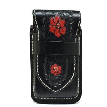 Imagem de Bainha Porta Celular Com Rosa Artesanal Atrevidu's Country Em Couro, P