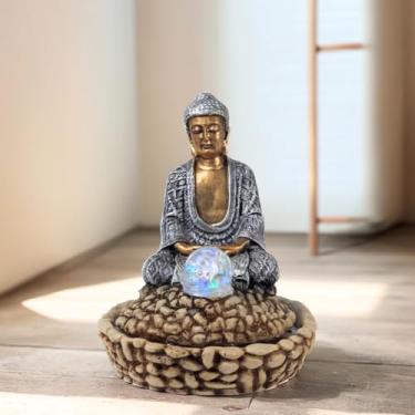 Imagem de Fonte de agua decorativa cascata Buda com bola luz colorida
