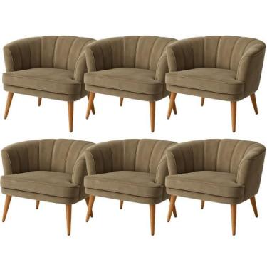 Imagem de Kit 6 Poltronas Moderna para Sala de Estar Confortavel Tecido Veludo R