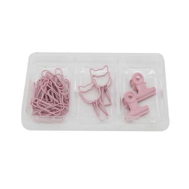 Imagem de Kit Office Le Pink com Binder Clip Cat 33mm, Binder Clip 22mm e Clip Paper 28mm 34 Peças