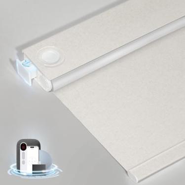 Imagem de MANSNIX Persianas motorizadas inteligentes com controle remoto, persianas automáticas sem perfuração, persiana elétrica blackout para janelas, pedra de linho, 76 x 182 cm