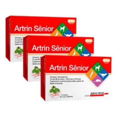 Imagem de 3 Artrin Sênior Ginseng Suplemento Cães Idosos 30 Comp Kit - Brouwer