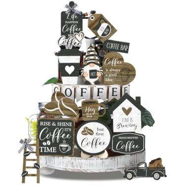 Imagem de Yaomiao Conjunto de decoração de bandeja de café em camadas, 21 peças, decoração de bar de café, decoração rústica, decoração de bar, decoração de mesa de madeira, ornamento para mesa, cozinha
