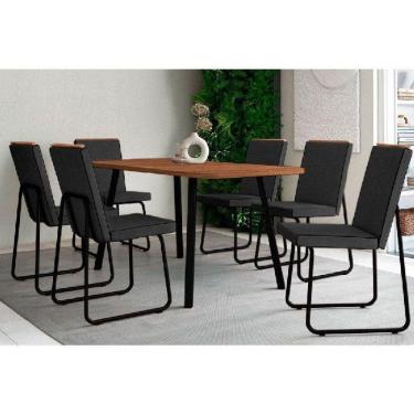 Imagem de Sala De Jantar Completa Stellar 1597 Aço C- Tampo Madeirado 160x90cm E 6 Cadeiras Lira Preto-nogal - Preto-grafite - Preto - Carraro