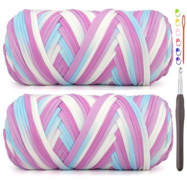 Imagem de Pacote com 2 camisetas para crochê, camisetas arco-íris, grossas, elásticas, grossas, para iniciantes, crochê, bolsa de tricô à mão, cesta, porta-copos, artesanato faça você mesmo, decoração de casa