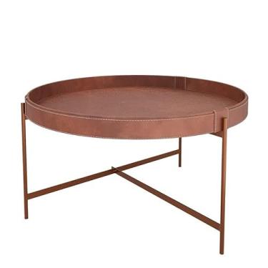 Imagem de Mesa de Centro Redonda Couro Sintético 70x70x39 Decor Patrimar Marrom