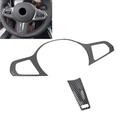 Imagem de Cakievro Capa decorativa para volante BMW Série 3 G20 2020-2022 com acabamento interno padrão de fibra de carbono ABS