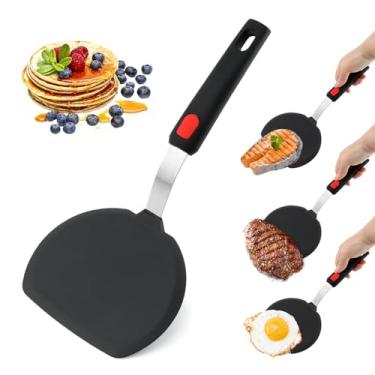 Imagem de Espátula de panqueca de silicone, flipper largo de panqueca de silicone com alça alongada, espátulas de cozinha resistentes ao calor, ferramenta antiaderente para hambúrguer de ovo e peixe