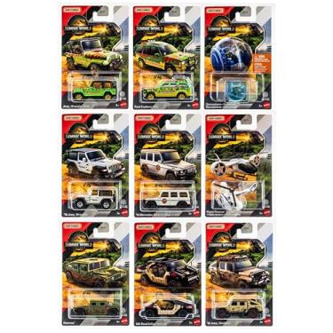 Imagem de Jurassic World Matchbox Die-Cast Vehicle Collection, 9-Pack Set with Jeep Wrangler, Mercedes G550, Gyrosphere, Gladiator, Humvee, Ages 3+ JGL59-956A
