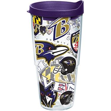 Imagem de Tervis Copo NFL Baltimore Ravens All Over com envoltório e tampa roxa real 680 g, transparente