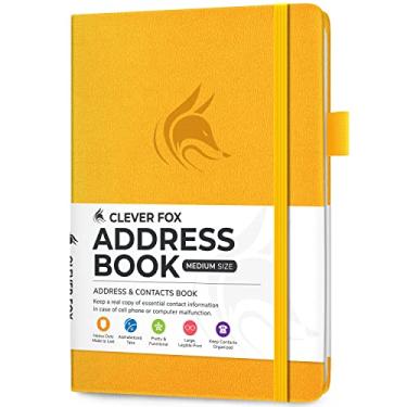 Imagem de Clever Fox Livro de endereços com abas alfabéticas – Telefone e agenda de endereços de couro PU para manter contatos seguros, diário organizador de contatos, tamanho médio (14 cm x 19 cm), capa dura,
