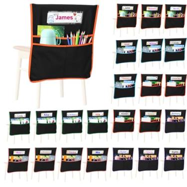 Imagem de 24 bolsos para cadeira de sala de aula com 3 bolsos (6 cores), organizador de assento extra largo de 50 x 43 cm com etiquetas de nome, sacos de armazenamento laváveis para material escolar de