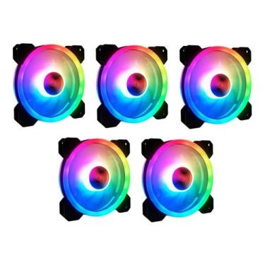 Imagem de Kit 5 Cooler Fan Rgb 120mm 12cm Dupla Face Para Gabinete - Xway, RGB