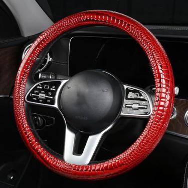 Imagem de Capa de volante de carro de couro brilhante com textura de crocodilo de luxo, nova capa universal de volante de veículo de 38 cm para carros, caminhões, SUVs, acessórios interiores de picapes
