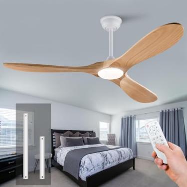 Imagem de XBIBI Ventiladores de teto de 106 cm com luzes e controle remoto, ventilador de teto de madeira com luzes, motor CC de 6 velocidades, ventilador de teto moderno com luz, interno e externo para pátio