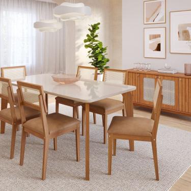 Imagem de Conjunto Sala de Jantar Papaia 180cm com Vidro e 6 Cadeiras Palmas Off White/ Kaki