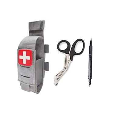 Imagem de Bolsa para torniquete tático TQ Tourniquet Case Trauma Medical Shear Pouch com tesouras e caneta (conjunto cinza)