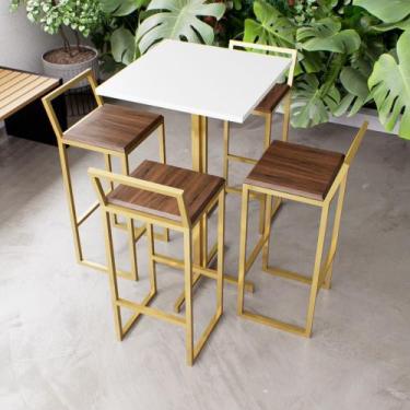 Imagem de Jogo Mesa Alta Bistrô Quadrada Branca 4 Banquetas Imbuia Confort Indus