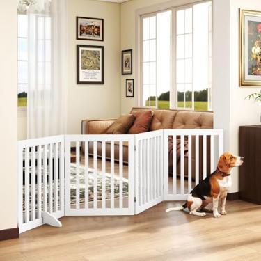 Imagem de PUPETPO Portões de cachorro independentes de 61 cm A para casa, portões de madeira para animais de estimação, portão extra largo para escadas, pés de suporte incluídos, 4 painéis de 203 cm de largura