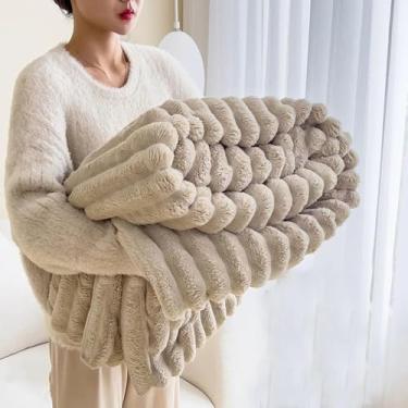 Imagem de Cobertor Reversível Quente King Size Sofá Aconchegante Fuzzy Capa De Textura Espacial, 4 Khaki, 180 * 200cm