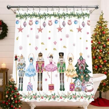 Imagem de InIsaJace Cortina de chuveiro quebra-nozes, cortina rosa para banheira de Natal, quebra-nozes à prova d'água para decoração de banheiro (180 x 189 cm)