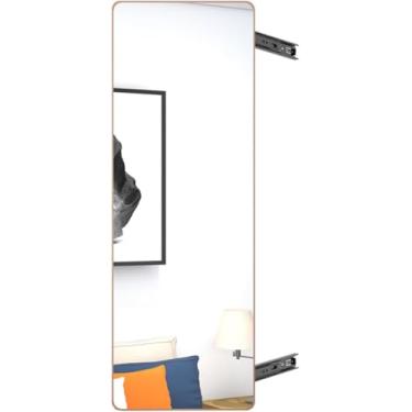 Imagem de Guarda-roupa De Espelho De Corpo Inteiro Embutido Dobrável Push-pull Espelho De Encaixe Rotativo Guarda-roupa Interior Invisível Pull-out Espelho De Corpo Inteiro, Rose Gold, 120 * 40