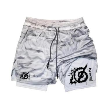 Imagem de Shorts De Corrida Masculinos Com Estampa De Karatê 2 Em 1 Para Ginásti