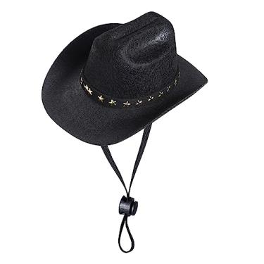 Imagem de choyaxo Fantasia de cowboy para animais de estimação, cosplay, fantasia de Halloween, para cães, gatos, decoração de festa para animais de estimação, mini chapéu de cowboy (preto, médio)