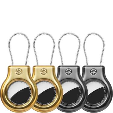 Imagem de Ljusmicker Suporte de metal para Airtag com trava segura, chaveiro impermeável para AirTags, pacote com 4, acessórios para bagagem, bolsa, chave, animal de estimação, preto/preto/ouro/dourado