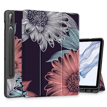 Imagem de Mektron Capa para tablet Samsung Galaxy Tab S9 de 11 polegadas modelo X710/X716B/X718U, capa rígida fosca com função despertar/hibernar automática, suporte multi-ângulo para Galaxy S9, crisântemos florescendo