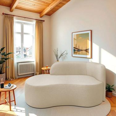 Imagem de Recamier Curvo Orgânico 160cm 2 Lugares Lado Esquerdo para Sala ou Quarto Bouclé Japão Bege