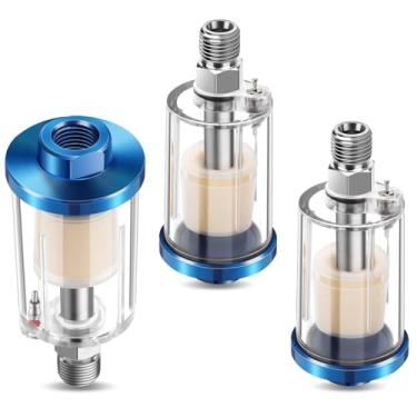 Imagem de SUNJOYCO 3 separadores de óleo de água, filtro separador de umidade para aerógrafo, separador de água em linha para encaixe de linha de ar do compressor de ar, entrada e saída NPT de 0,65 cm, pressão