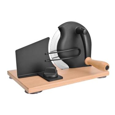 Imagem de Baoblaze Fatiador de pão rotativo, máquina de fatiar queijo, corte de torradas com manivela, espessura ajustável para utensílios de cozinha, cafeteria, Preto