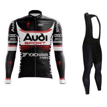 Imagem de Kit Camisa Bretelle Manga Longa Audi Ciclismo Dryfit Uv Bike - Decole,