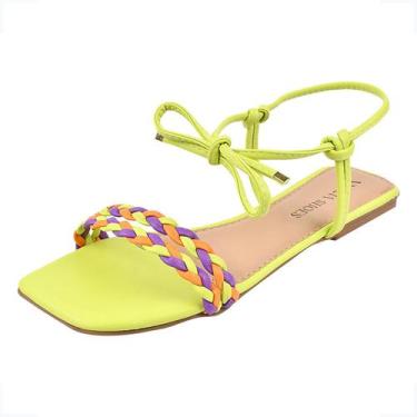 Imagem de  Sandalia Feminina Colorida Casual Laranja Com corda De Amarrar confor