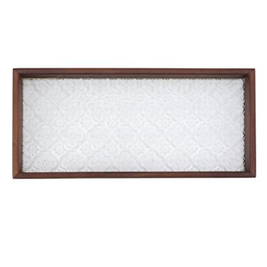 Imagem de Bandeja de chá Retangular Feita de Madeira de Nogueira Com Vidro, Bandeja Tradicional de chá, Prato Decorativo para Casa, Casa de chá e Escritório (9.8x2.9x4cm / 3.9x1.1x1.6in)