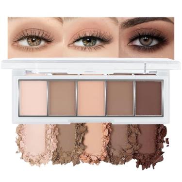 Imagem de KXmzeG Paleta de sombras Nude Matte, 5 tons neutros foscos – Off White, bege, marrom claro a escuro – Paleta de sombra neutra natural altamente pigmentada com acabamento aveludado (01#, pacote com 1)