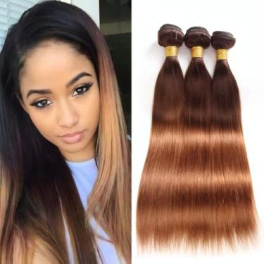 Imagem de LOIUMGUU 16 18 20 polegadas Ombre Cabelo Humano Feixes T4/30 Ombre Liso Feixes 2 Tons Marrom Escuro e Marrom Claro Weave Real Macio Sem Queda