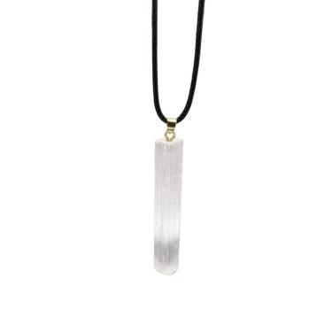 Imagem de Colar Cordão Pingente De Pedra Selenita Bruta Natural