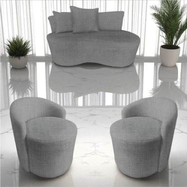 Imagem de Kit Namoradeira + 2 Poltronas Yara Orgânica Linho Cinza - Mansão Decor