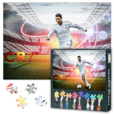 Imagem de Quebra-cabeça de arte de futebol Cristiano Ronaldo de 1000 peças: arte de parede lenda do futebol português com tecnologia antidesbotamento, lembranças esportivas profissionais para caverna masculina