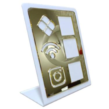 Imagem de Placa De Acrilico Pix Com 3 Qr Code Branco E Dourado Wi Fi