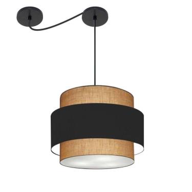 Imagem de Lustre Sala De Jantar Com Desvio Vivare Md-4398 Cúpula Em Tecido 45cm Palha-preto-palha 127/220v